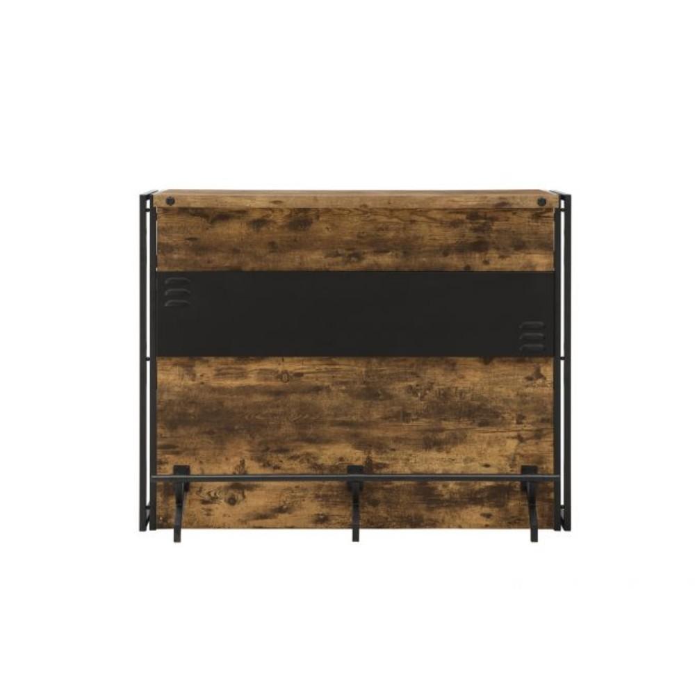 benzara BM168119 Wooden Bar Unit with Stemware Rack Wire Brushed Black