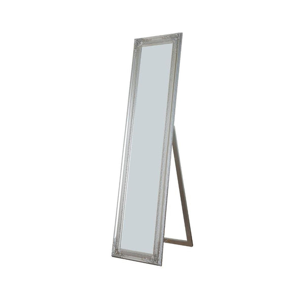 Cecilia Full Length Standing Mirror with Decorative Design, Silver - BM168255
