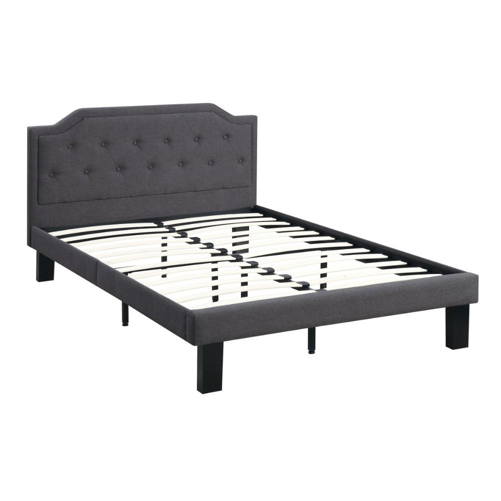 BM168462 Wooden Twin Bed With Button Tufted Headboard, Ash Black