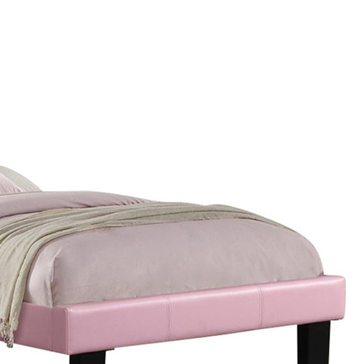 Silky And Sheeny Wooden Full Bed With Pink PU Tufted Head Board, Pink Finish - BM168652