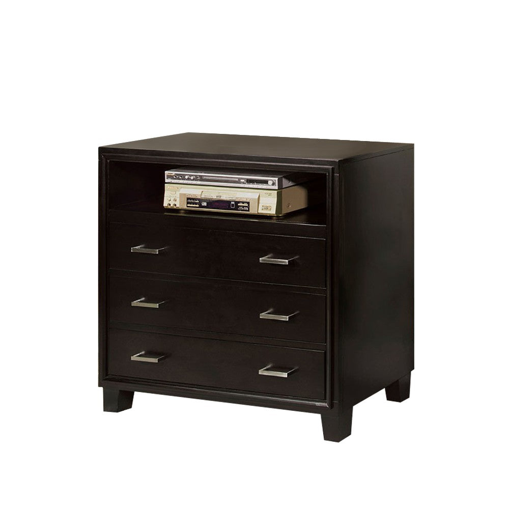 BM168975 3 Drawer And 1 Open shelved Contemporary Media Chest, Espresso Brown