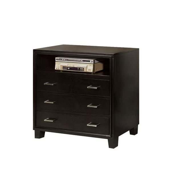 BM168975 3 Drawer And 1 Open shelved Contemporary Media Chest, Espresso Brown