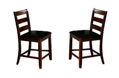 Ladder Back Wooden Pub Chair With Footrest, Set of 2, Dark Brown - BM170328