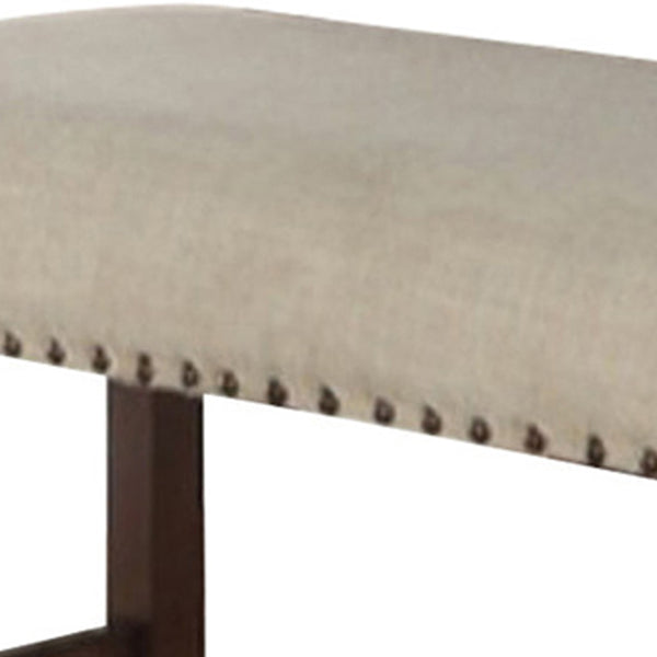 Rubber Wood High Bench with Cream Upholstery Brown - BM171247