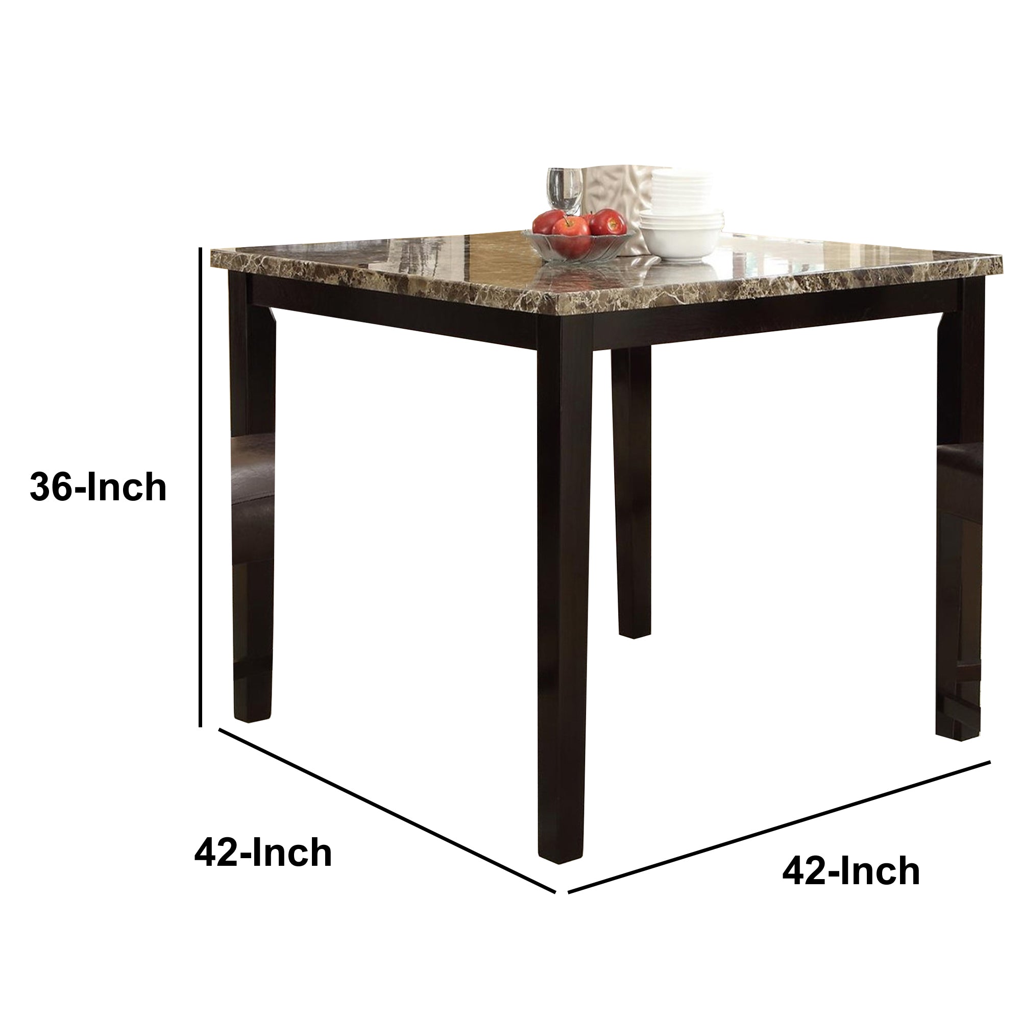 Benzara Spacious Wooden High Table Faux Marble Top Brown BM171296 Benzara