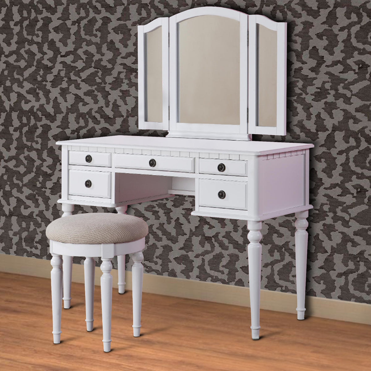 Wooden vanity 2024 set with stool