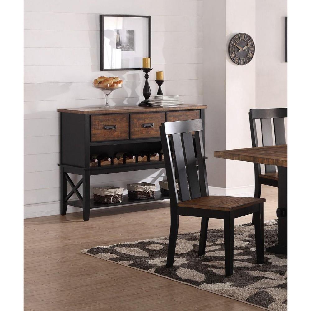 benzara Dual Tone Rubber Wood Server With Spacious Storages Black and Brown - BM171385