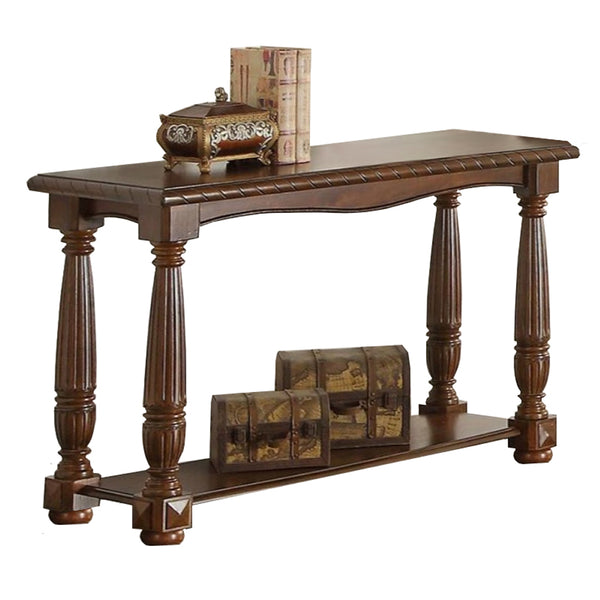 BM171402 Wooden Console Table With Bottom Shelf, Brown