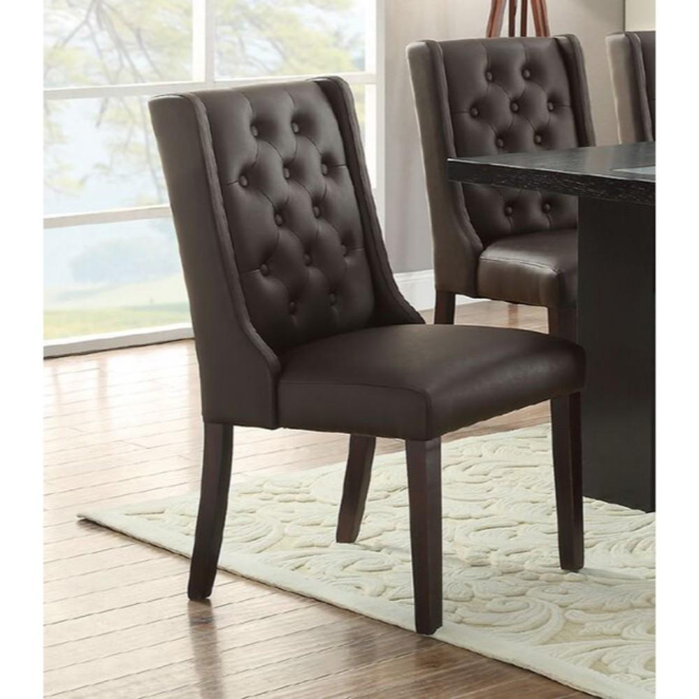 Button Tufted Royal Dining Chair, Set Of 2, Dark Brown - BM171525