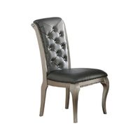 BM171529 Set Of 2 Rubber Wood Dining Chair With Tufted Back, Gray And Silver