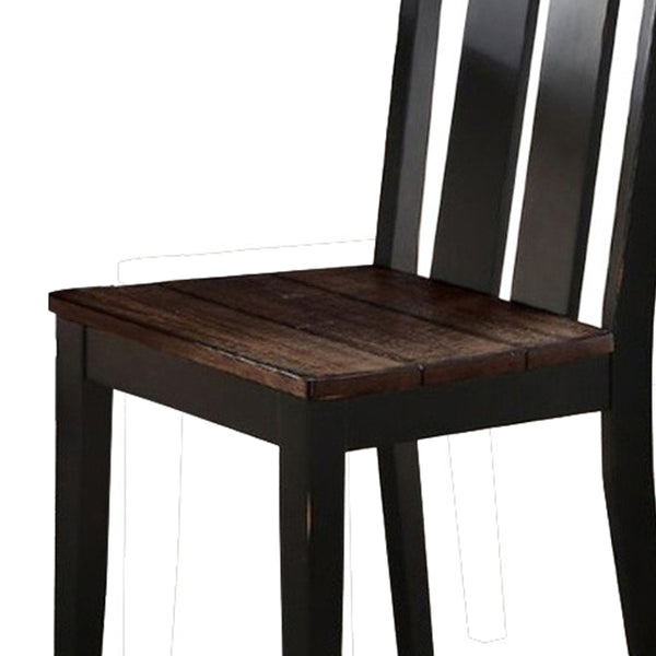 Rubber Wood Dining Chair With Slatted Back, Set Of 2, Brown And Black - BM171535