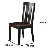 Rubber Wood Dining Chair With Slatted Back, Set Of 2, Brown And Black - BM171535