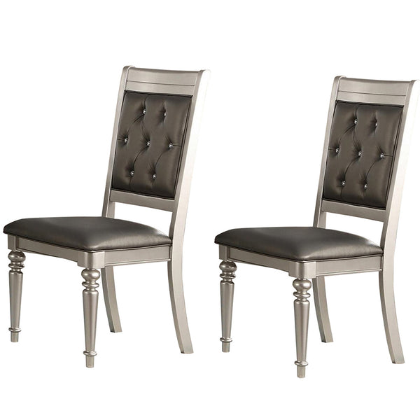 Rubber Wood Dining Chair With Diamond Tufted Back, Set Of 2,Gray - BM171541