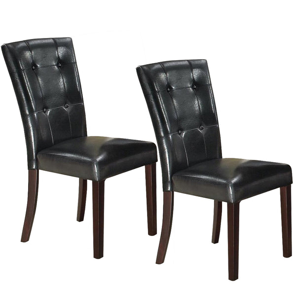 Leather Upholstered Dining Chair With Button Tufted Back Set Of 2 Black - BM171560