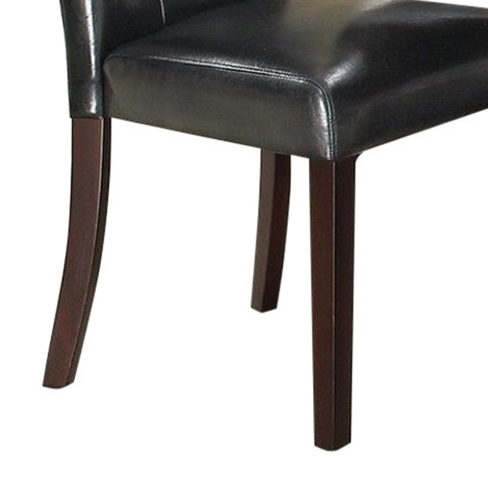 Leather Upholstered Dining Chair With Button Tufted Back Set Of 2 Black - BM171560
