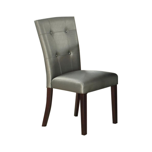 BM171561 Button Tufted Faux Leather Wooden Dining Chair, Set Of 2,Silver