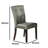 BM171561 Button Tufted Faux Leather Wooden Dining Chair, Set Of 2,Silver