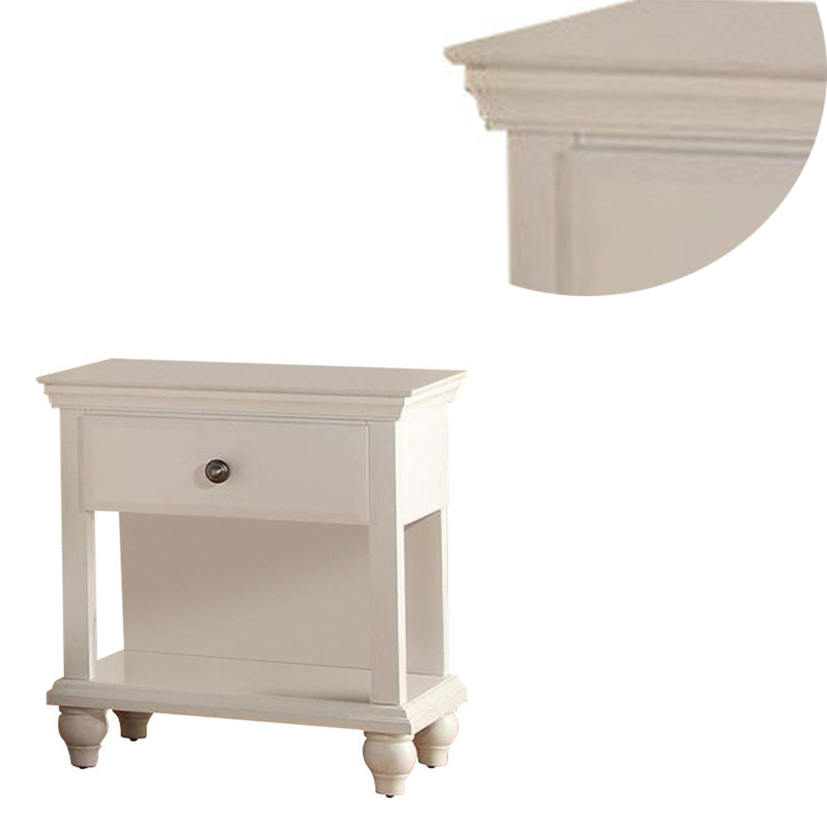 Poplar Wood Night Stand With Spacious Storage, White - BM171574