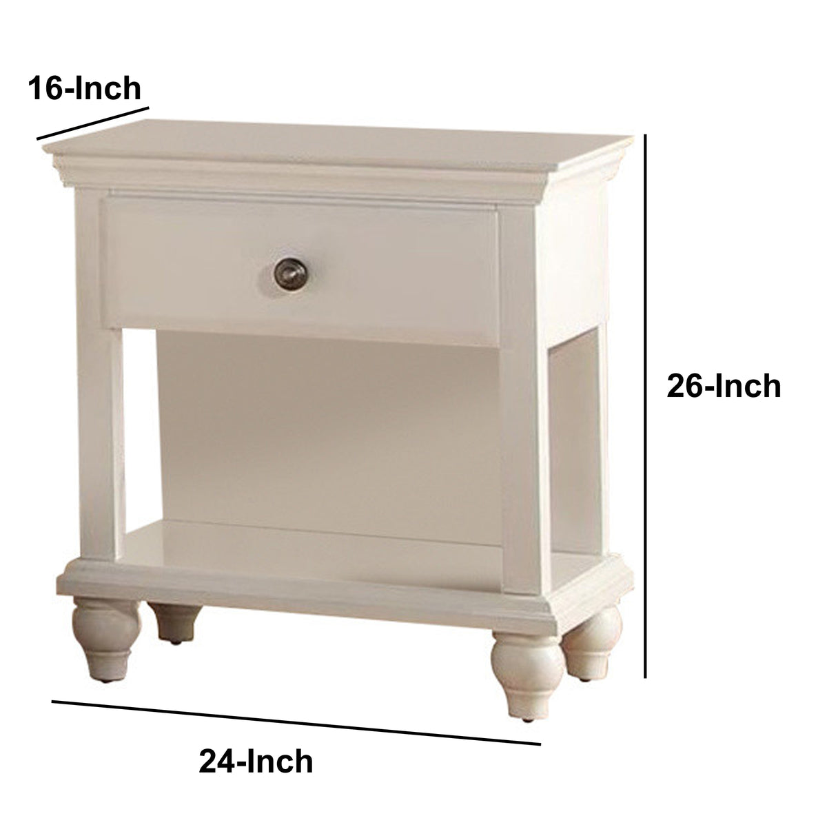 Poplar Wood Night Stand With Spacious Storage, White - BM171574