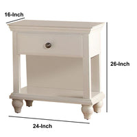 Poplar Wood Night Stand With Spacious Storage, White - BM171574