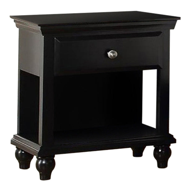 Poplar Wood Night Stand With Drawer, Black - BM171575