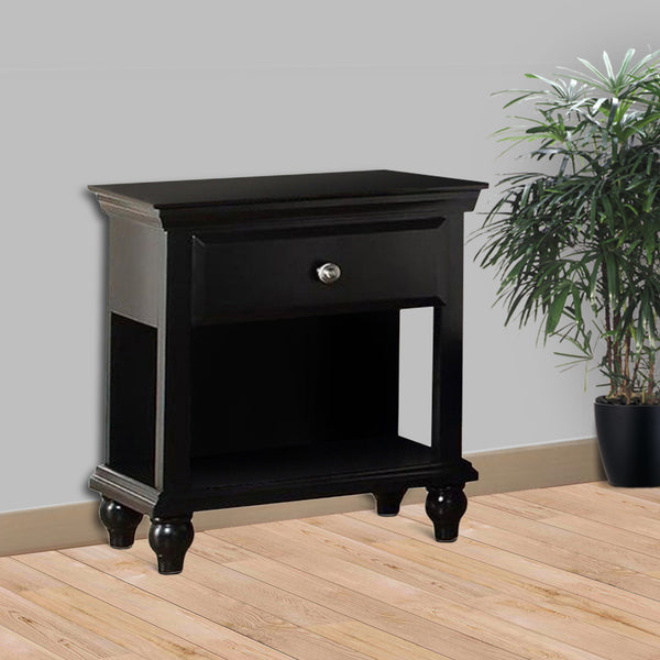 Poplar Wood Night Stand With Drawer, Black - BM171575