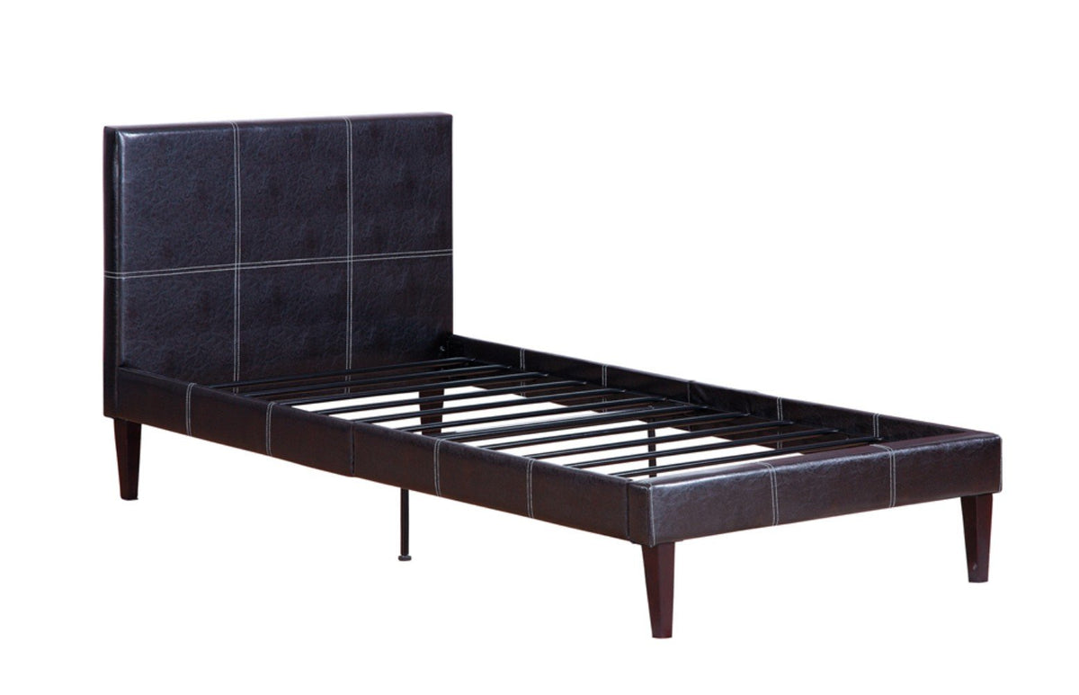 BM171664 Twin Bed,Faux Leather With 12 Slats , Espresso,Brown