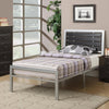 BM171741 Metal Twin Size Bed With Wood Panel Headboard, Silver & Black