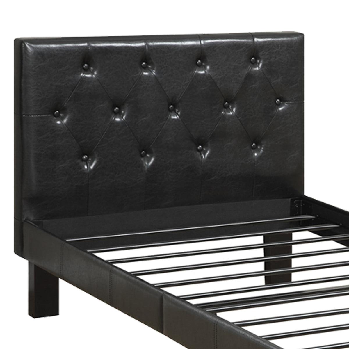 BM171746 Faux Leather Upholstered Full size Bed With tufted Headboard, Black
