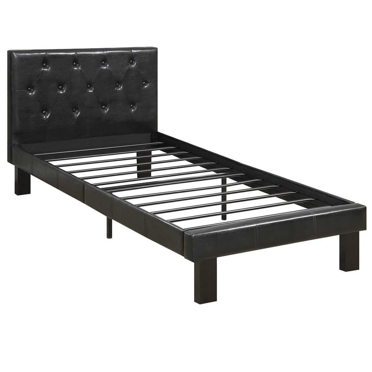 Faux Leather Upholstered Twin size Bed With tufted Headboard, Black - BM171747