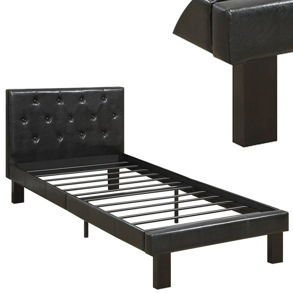 Faux Leather Upholstered Twin size Bed With tufted Headboard, Black - BM171747