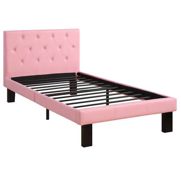 Faux Leather Upholstered Full size Bed With tufted Headboard, Pink - BM171750