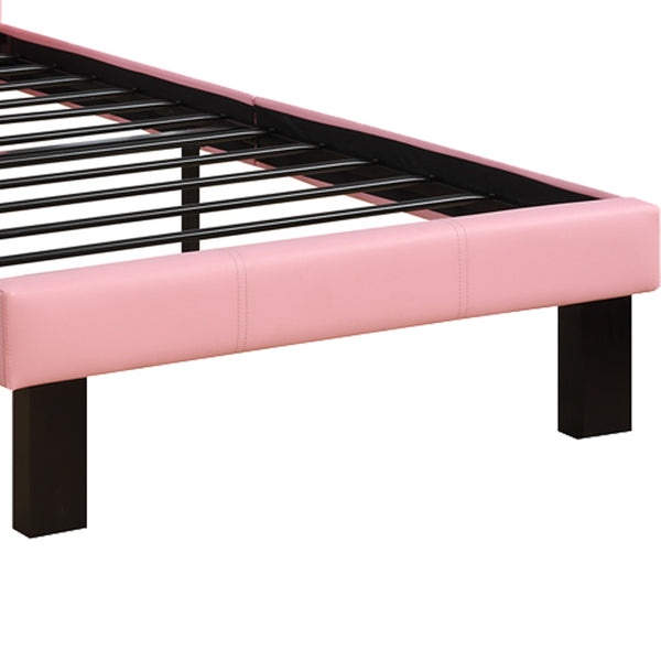 Faux Leather Upholstered Full size Bed With tufted Headboard, Pink - BM171750