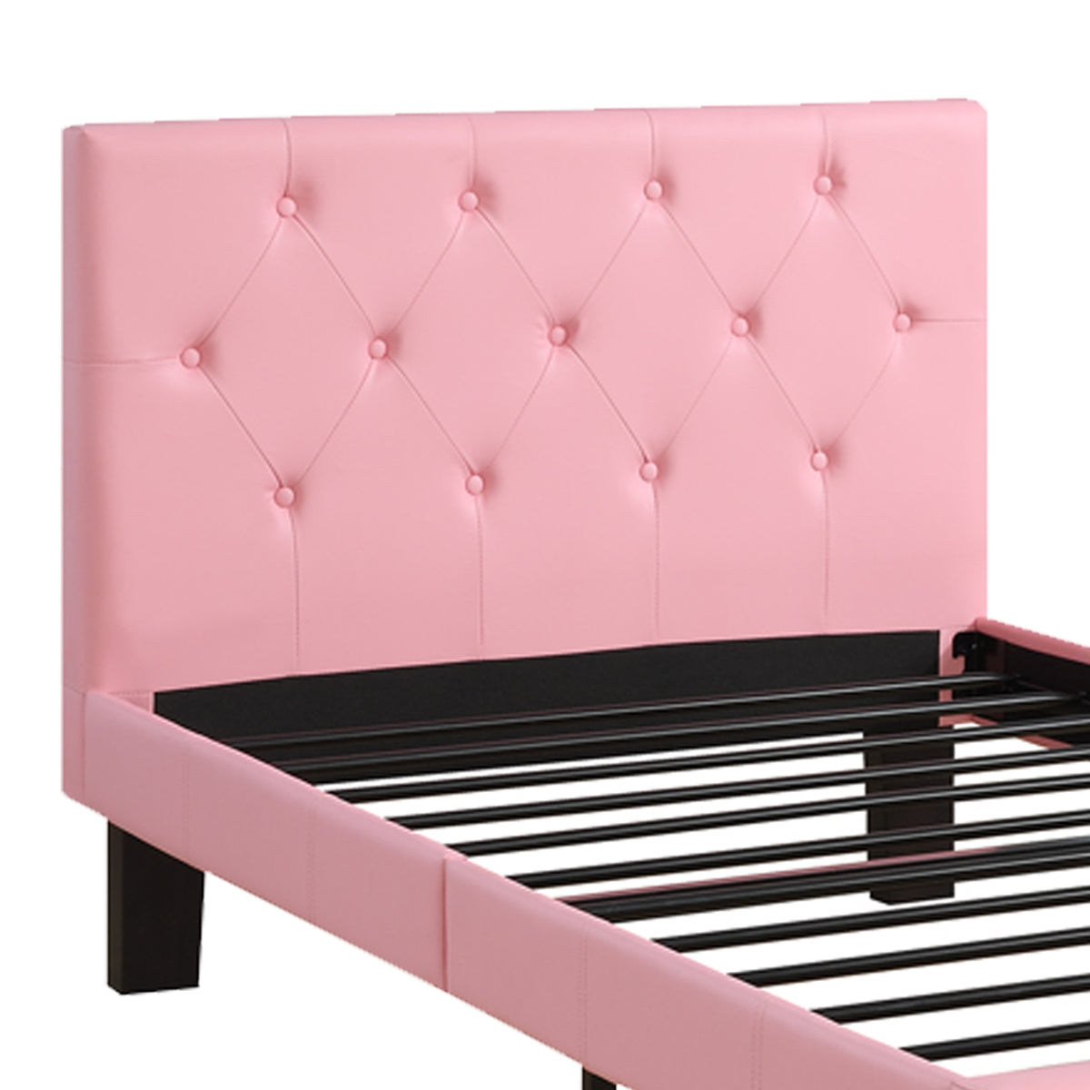 Faux Leather Upholstered Twin size Bed With tufted Headboard, Pink - BM171751