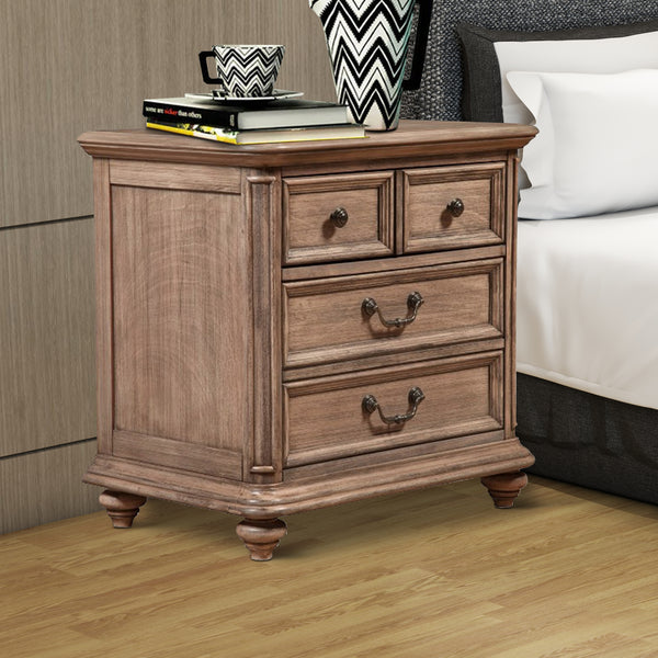 Mahogany Wood 2 Drawer Nightstand in French Truffle Brown - BM171799