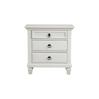 Pine Wood 3 Drawer Nightstand in White - BM171807