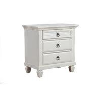 Pine Wood 3 Drawer Nightstand in White - BM171807