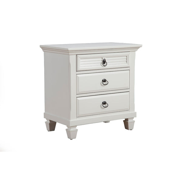 Pine Wood 3 Drawer Nightstand in White - BM171807