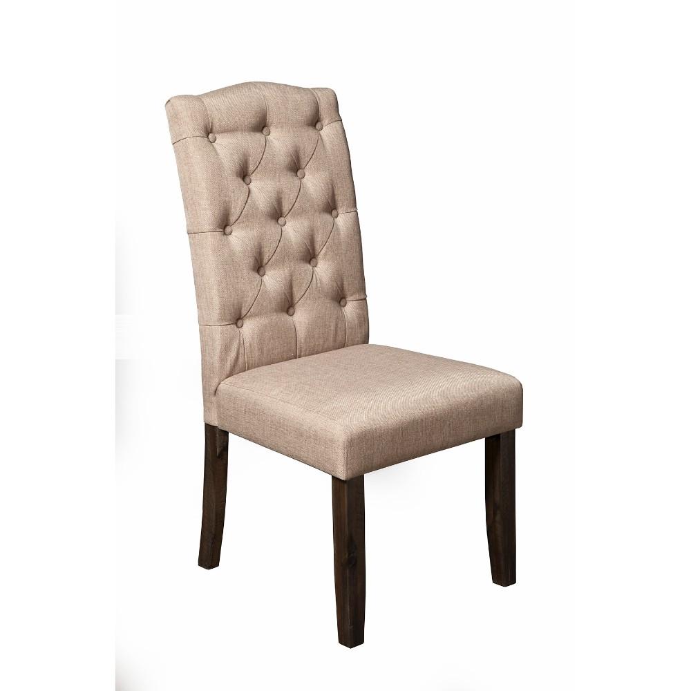 Set of 2 Button Tufted Parson Chairs, Beige - BM171830