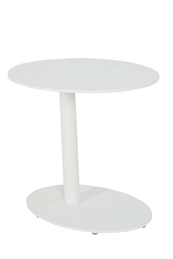 BM172103 Metal Outdoor Side Table With Oval Top and Base, White