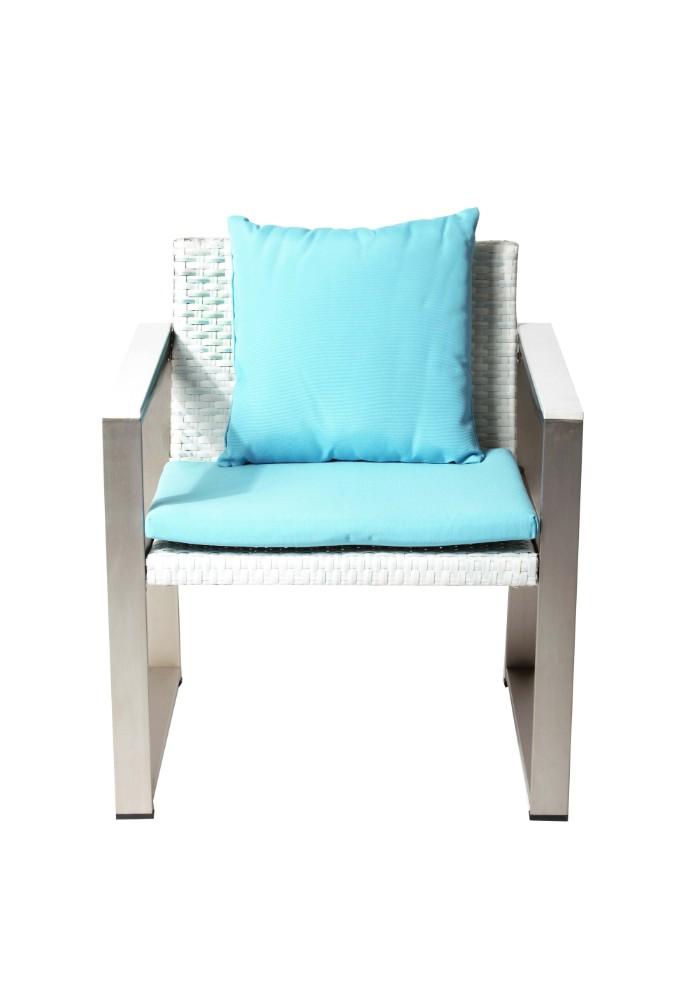 BM172111 Anodized Aluminum Upholstered Cushioned Chair with Rattan, White/Turquoise