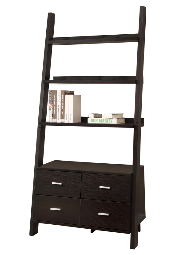 Ladder Bookcase With 4 Storage Drawers And Open Shelves, Cappuccino - BM172220
