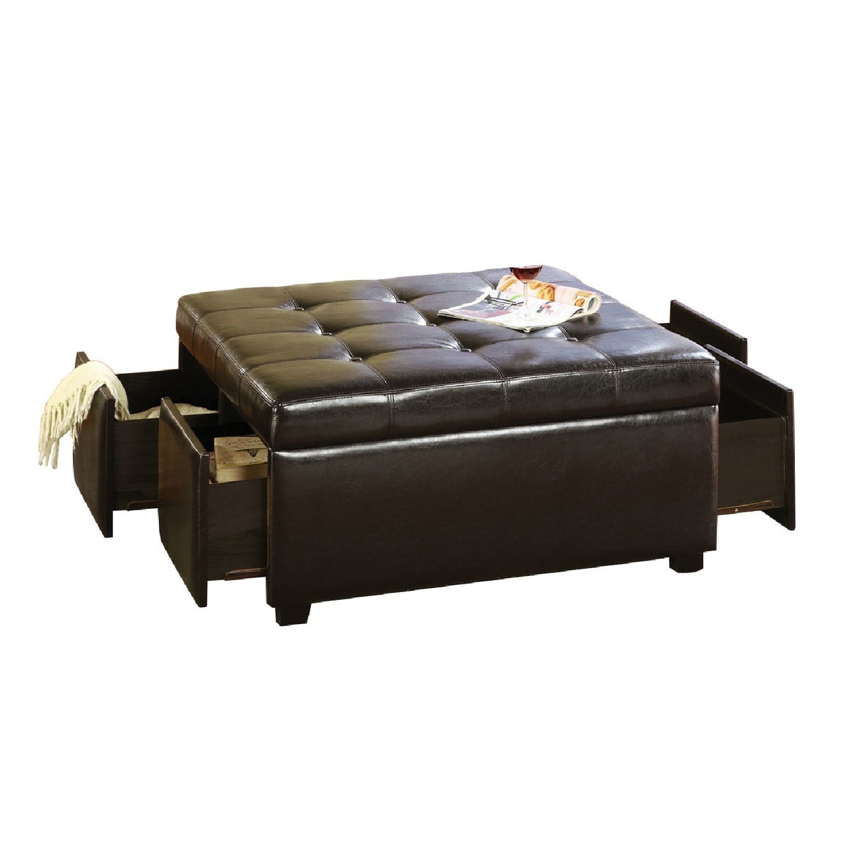 BM172777 Restful Contemporary Storage Ottoman With 4 Drawers, Brown
