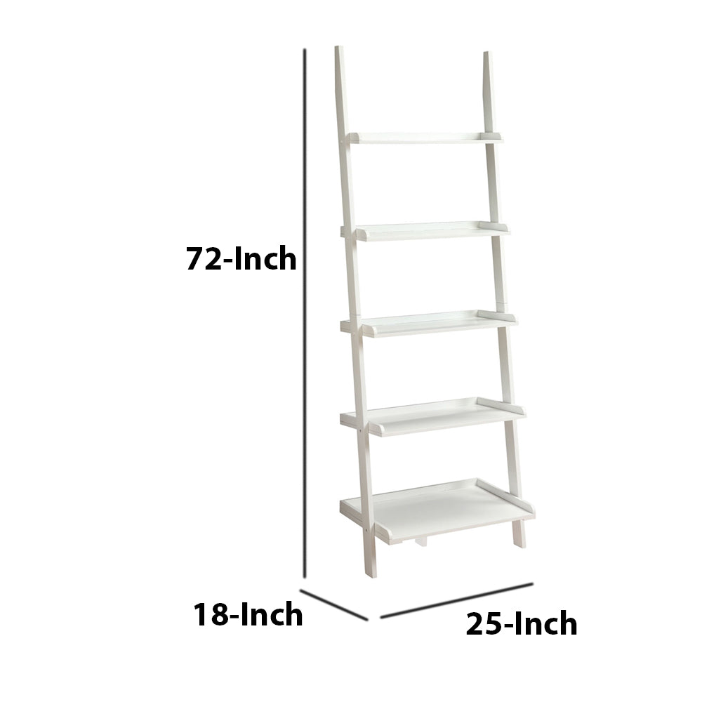 Stylized Contemporary 5 Tier Ladder Shelf, White - BM172781