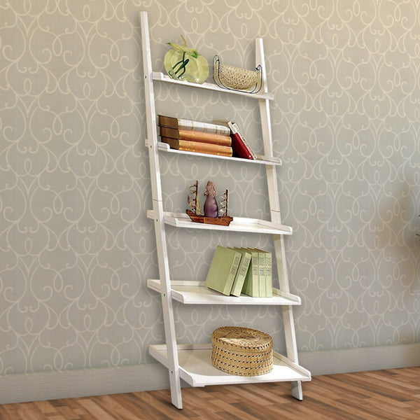 Stylized Contemporary 5 Tier Ladder Shelf, White - BM172781