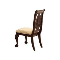 BM174344 Traditional Style Wooden-Fabric Side Chair With Floral Motifs, Brown, Cream, Set of 2