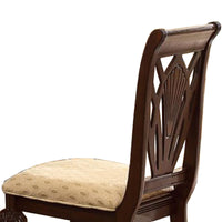 BM174344 Traditional Style Wooden-Fabric Side Chair With Floral Motifs, Brown, Cream, Set of 2