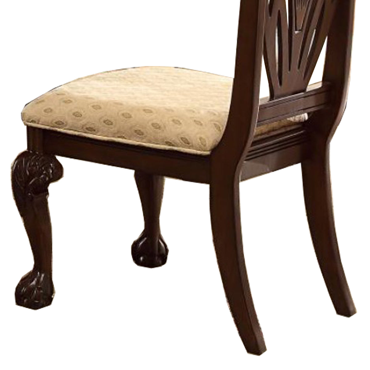 BM174344 Traditional Style Wooden-Fabric Side Chair With Floral Motifs, Brown, Cream, Set of 2