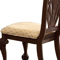 BM174344 Traditional Style Wooden-Fabric Side Chair With Floral Motifs, Brown, Cream, Set of 2