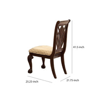 BM174344 Traditional Style Wooden-Fabric Side Chair With Floral Motifs, Brown, Cream, Set of 2